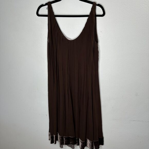 Rebecca Chocolate Flowy Sheer Pleated Round Neck Sleeveless Velvet Hem Dress 2 - Picture 9 of 10
